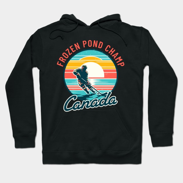 Vintage Canadian Hockey Player Sunset Tee - Pond Champion Hoodie by Kicosh